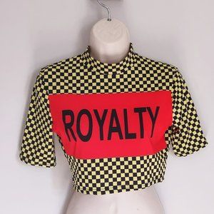 Yellow and Black Checkered Royalty Club Rave Festival Crop Top